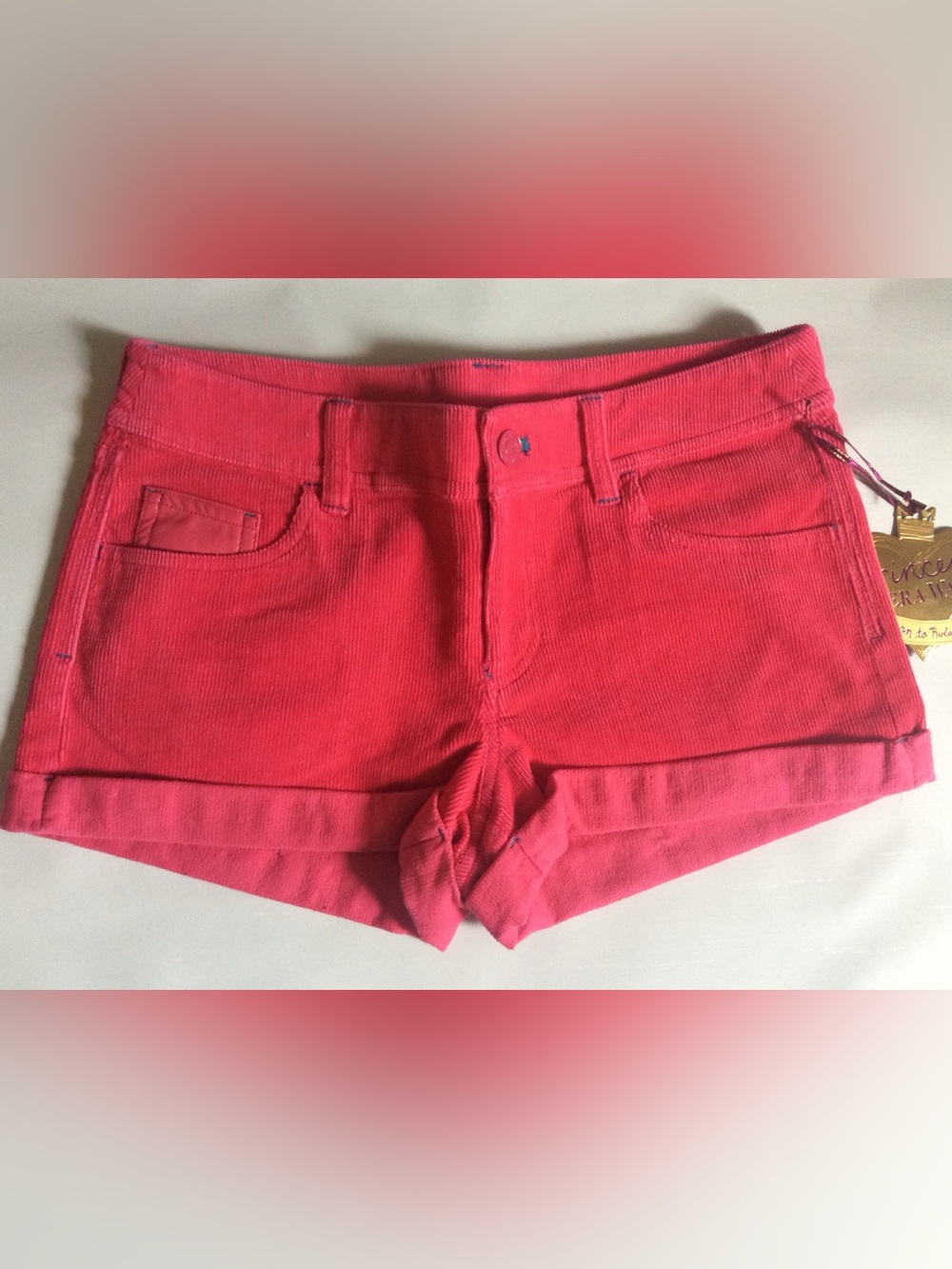 🌺 Vintage Y2K Princess Vera Wang corduroy shorts roll cuff hot pink Sz 7 NWT